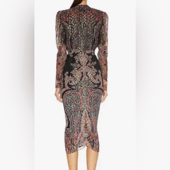 ROCOCO SAND Nott Printed Metallic Dogs Plunge MIDI Dress- Size XS - Picture 2 of 6